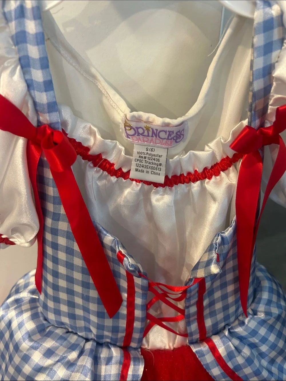 Red Tulle Kids Costume Dress with Blue Gingham Bodice